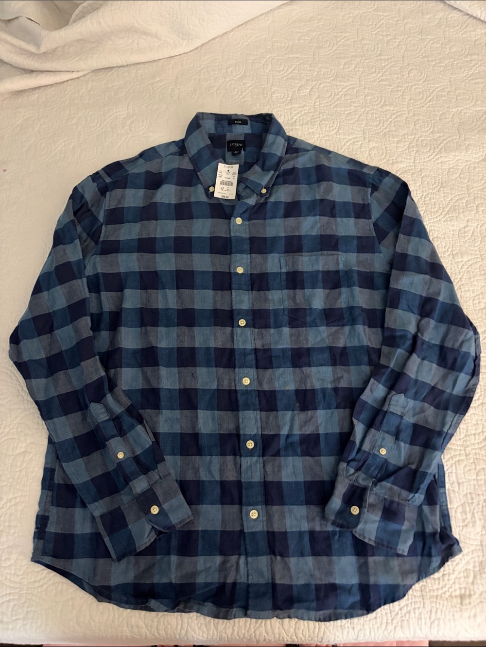 J. Crew Navy and Light Blue Plaid Button-Down Shirt